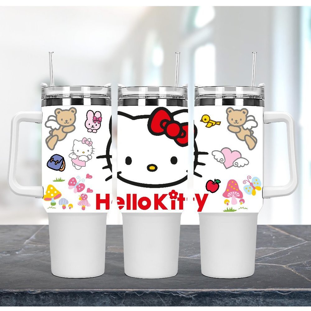 Custom 40 oz Tumbler Cartoon Kawaii Hello Kitty, Pink Kitty, Pink Cat Tumbler 40